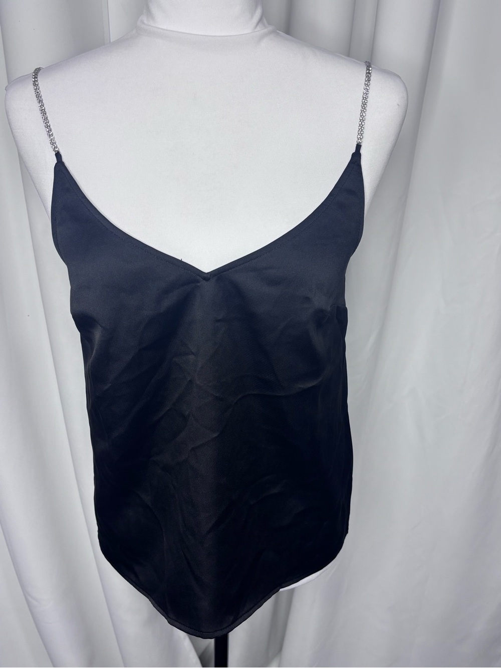 H&M Black Satin Camisole with Chain Straps